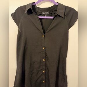 Express Black Button-Up Women's Blouse Subtle Monochrome Detail